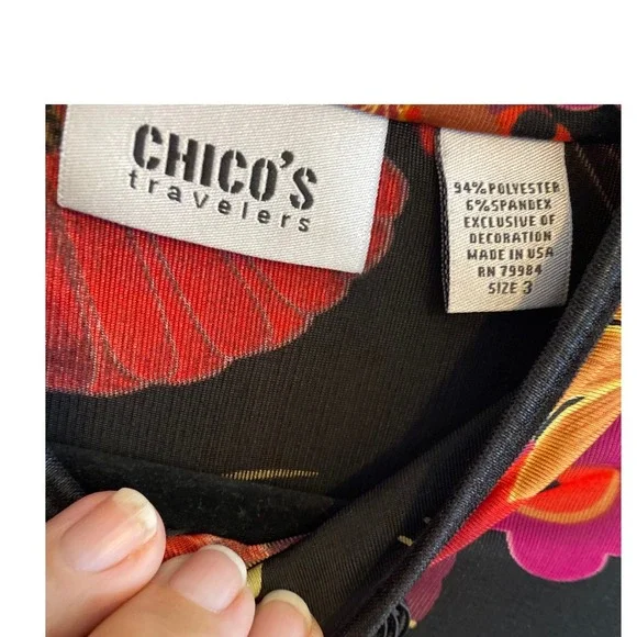 Chico's Travelers Mandarin Wrap Top Floral Asian Print Size 3 (XL) - Picture 9 of 12